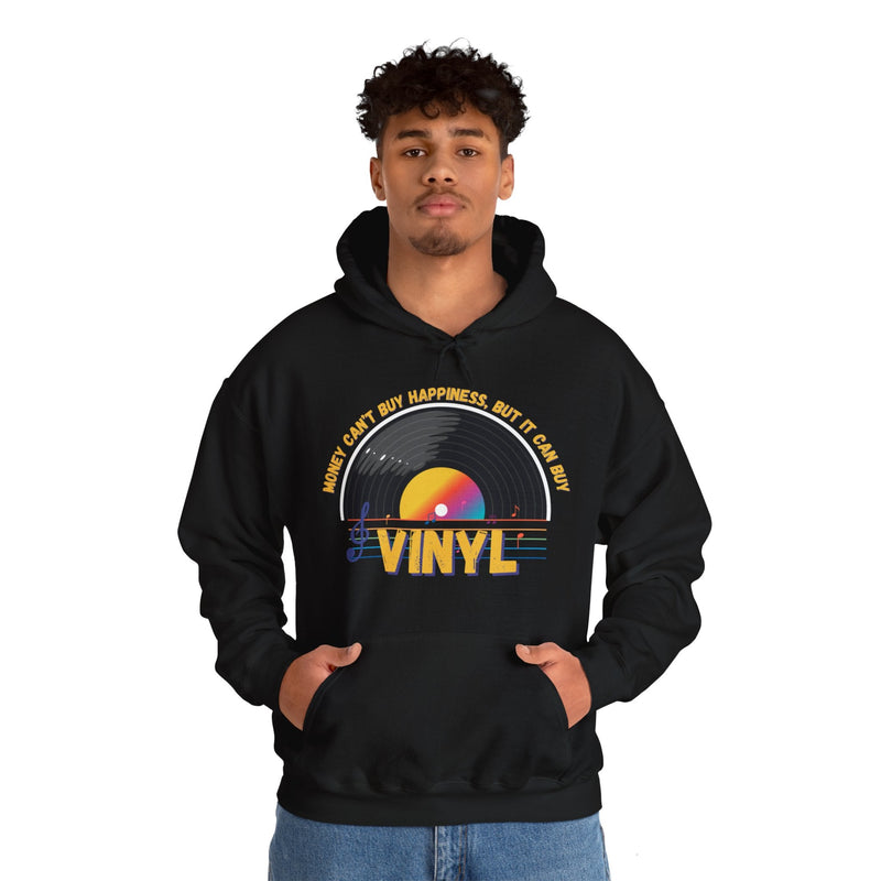 'Money Can't Buy Happiness, But It Can Buy Vinyl' Men's Hoodie, packaging shot