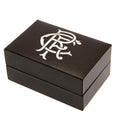 Rangers FC Sterling Silver Scroll Crest Cufflinks, side angle