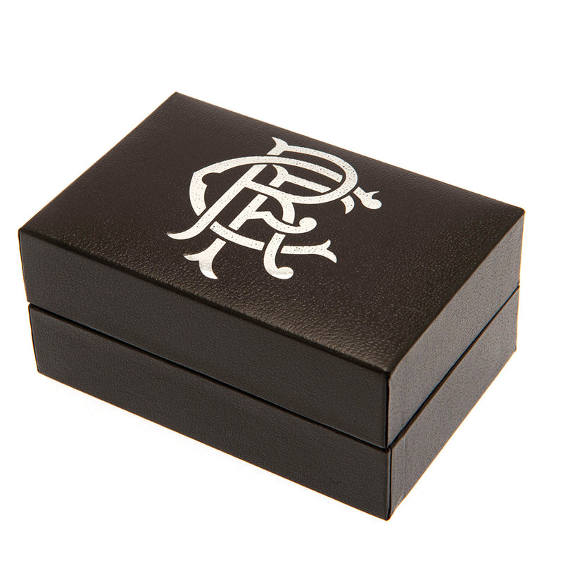 Rangers FC Sterling Silver Scroll Crest Cufflinks, side angle