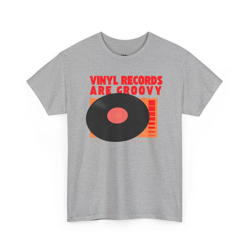 'Vinyl Records Are Groovy' Bold T-Shirt, packaging shot