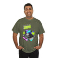 'Living at 33rpm' Flouro Men's T-Shirt, showing reverse