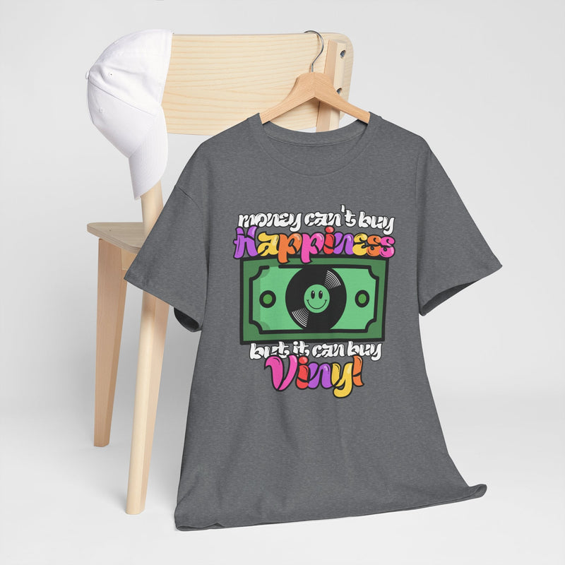 'Money can't buy happiness' Men's Vinyl T-Shirt, product detail