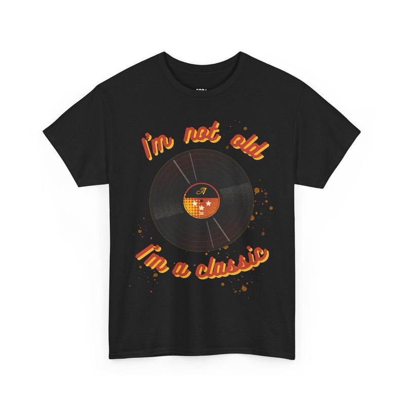 'I'm Not Old, I'm a Classic' Men's Vinyl Record T-Shirt, packaging shot