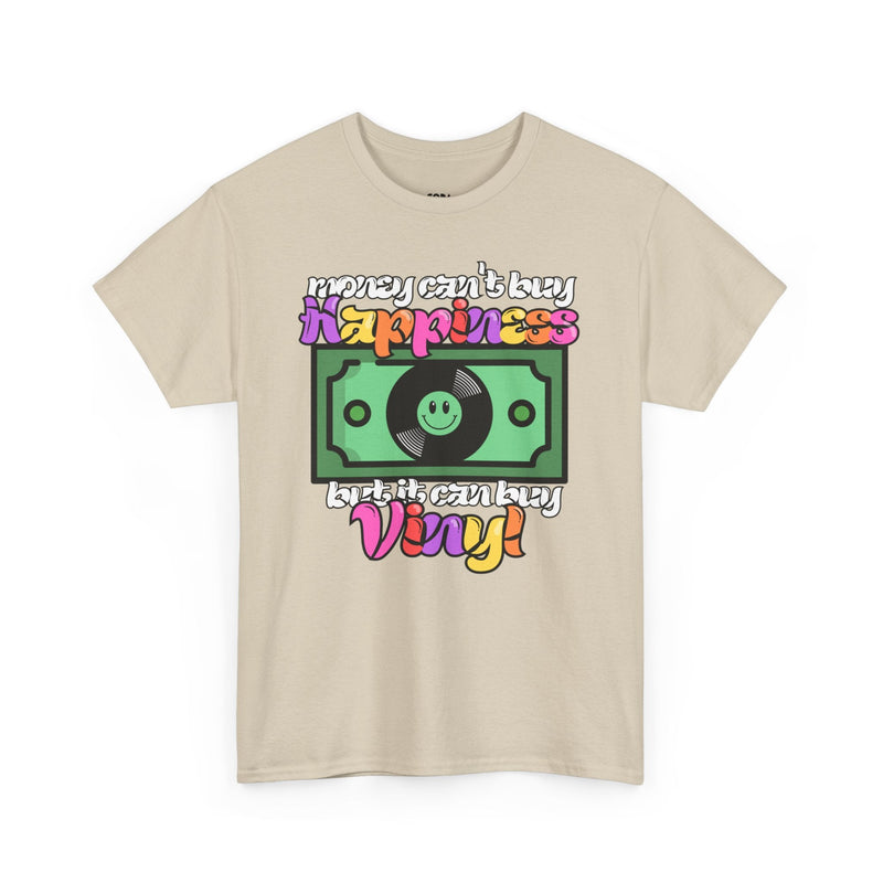 'Money can't buy happiness' Men's Vinyl T-Shirt, packaging shot