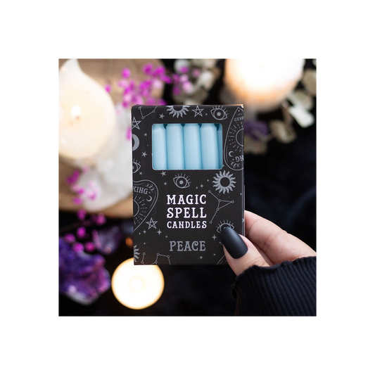 Set of 12 Light Blue 'Peace' Spell Candles