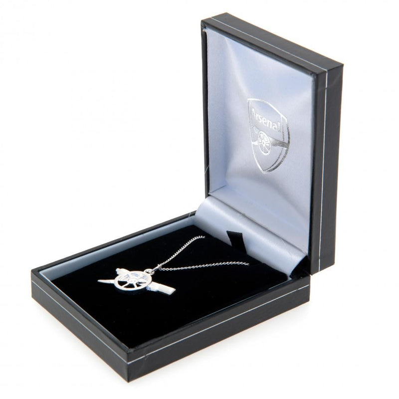 Arsenal FC Sterling Silver Pendant & Chain GN, side angle