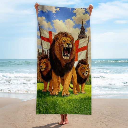 England - 3 Lions London - Beach Towel collectible from https://britishmade.gifts/