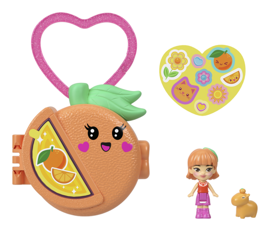 Polly Pocket Doll & Micro Compact, Keychain and Sticker Sheet