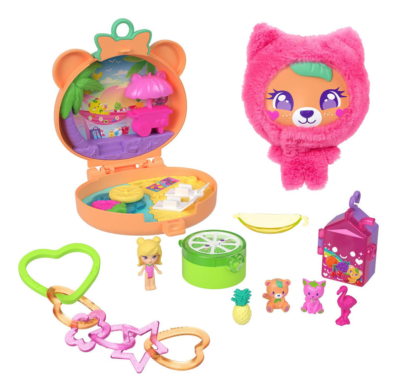 Polly Pocket Plushie Bear Compact, Doll & Keychain Playset - Image