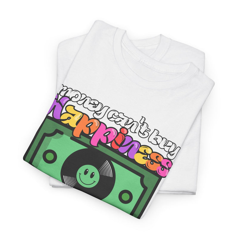 'Money can't buy happiness' Men's Vinyl T-Shirt, side angle