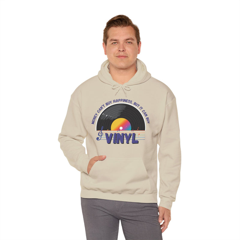 'Money Can't Buy Happiness, But It Can Buy Vinyl' Men's Hoodie, close-up detail
