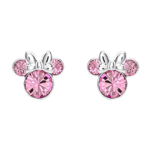 Disney Minnie Mouse Silver Plated Pink Crystal Stud Earrings, alternate view