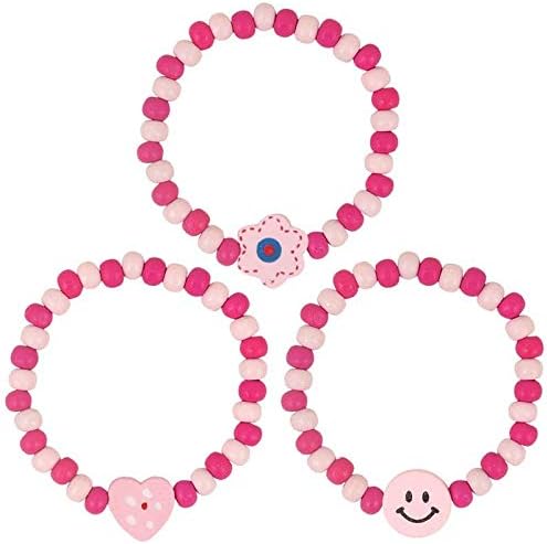Wooden Bead Bracelet 16cm Assorted Pink 3-Pack