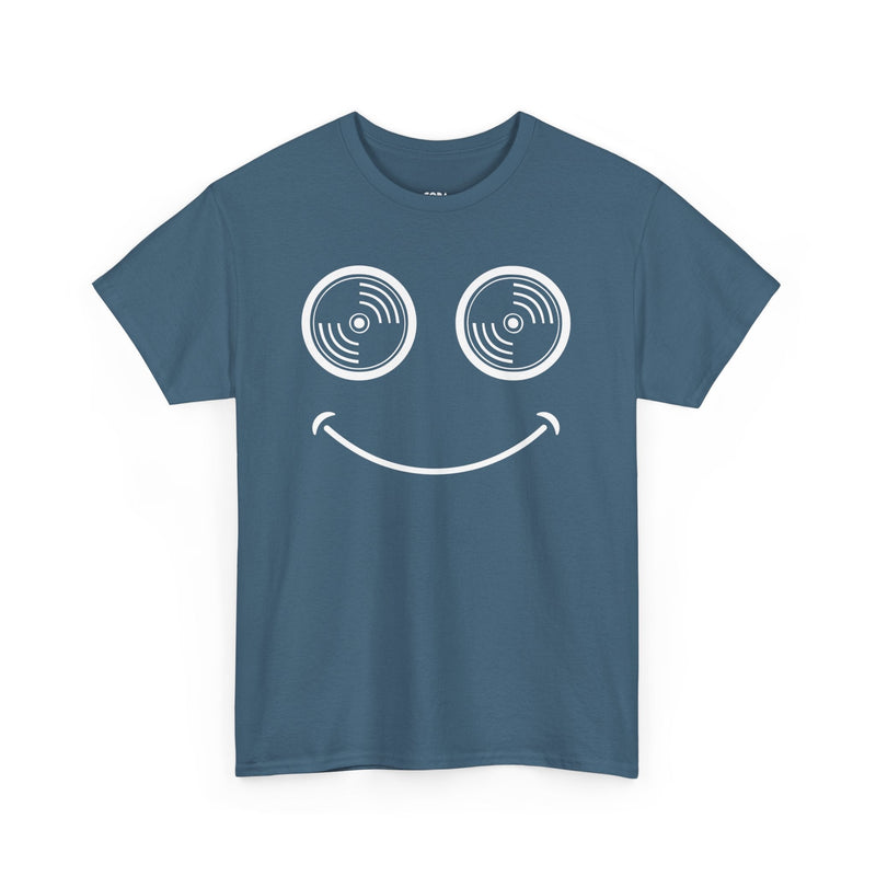 Vinyl Makes Me Happy Men's T-Shirt, close-up detail