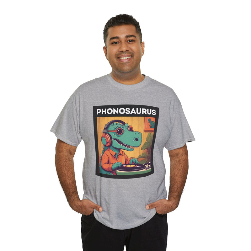 'Phonosaurus' Men's Vinyl T-Shirt, rear view