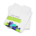 'It's Not Hoarding If It's Vinyl' Flouro Men's T-Shirt, close-up detail