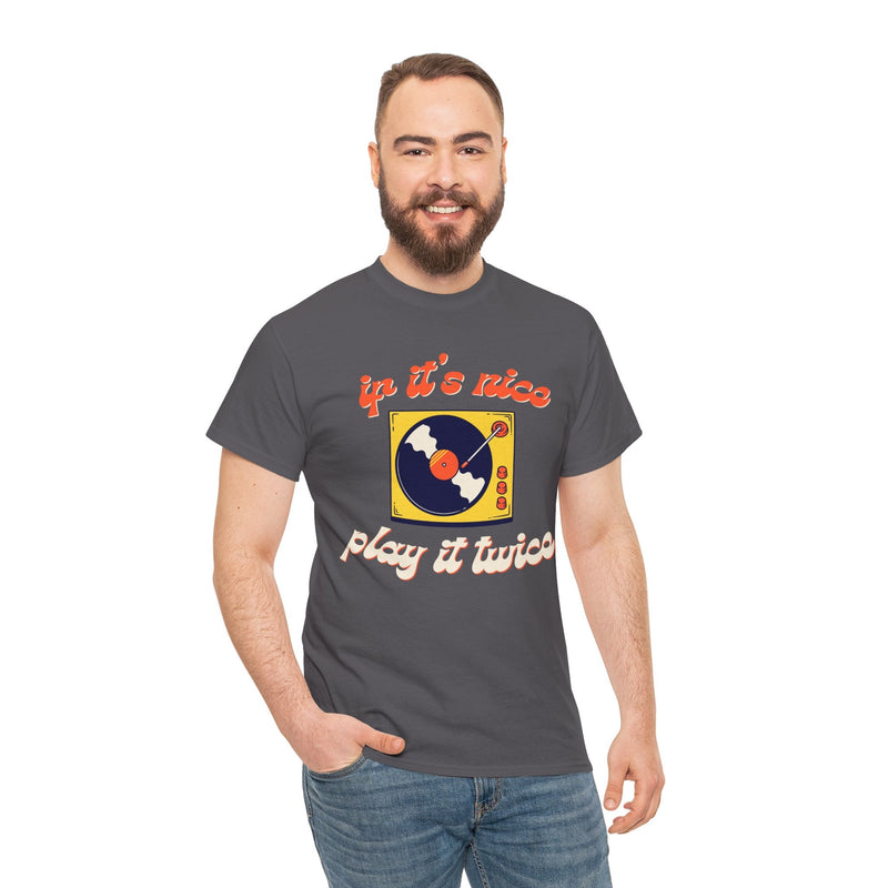 'If It’s Nice, Play It Twice' Vinyl T-Shirt, showing reverse