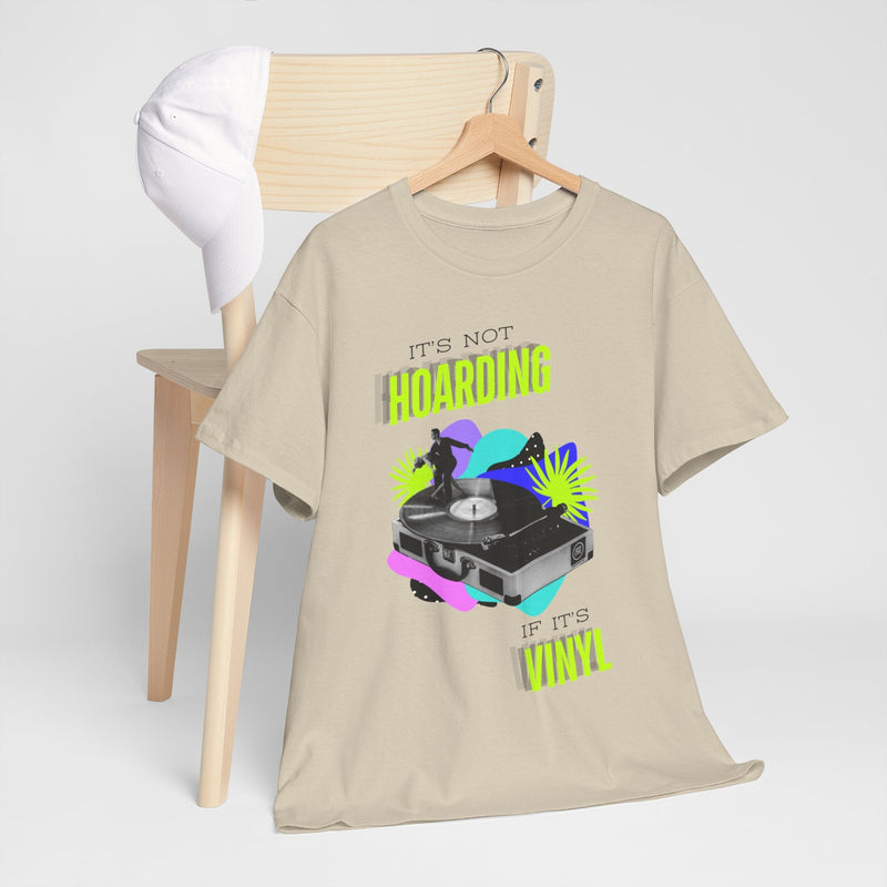 'It's Not Hoarding If It's Vinyl' Flouro Men's T-Shirt, side angle