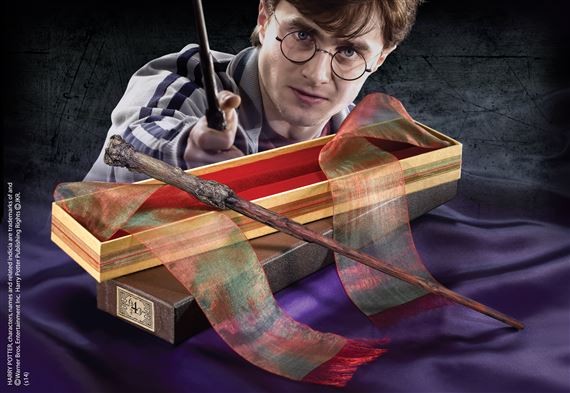 Harry's Wand in Ollivander's box - Noble Collection, side angle