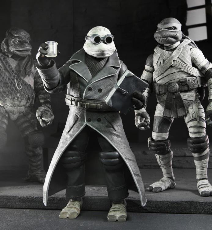 NECA TMNT Universal Monsters Black and White Turtles Action Figures 4 Pack, side angle