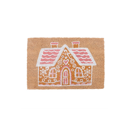 Natural Pink Gingerbread House Doormat, alternate view