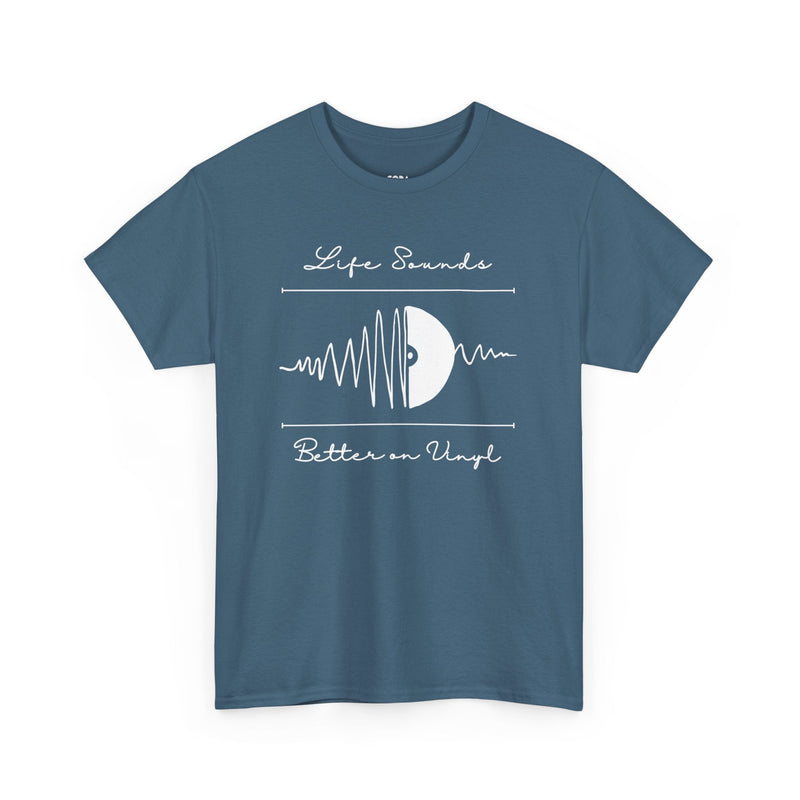 'Life Sounds Better on Vinyl' Men's T-Shirt, close-up detail
