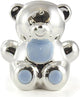 silver plated teddy money box baby blue
