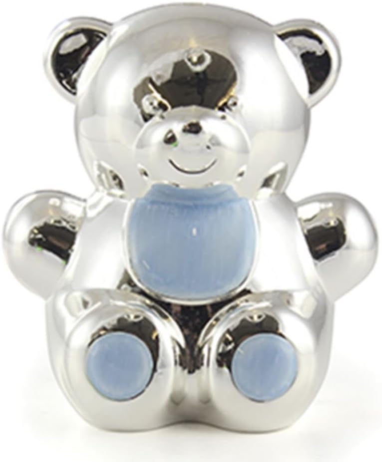 silver plated teddy money box baby blue collectible from hanrattycraftsgifts.co.uk