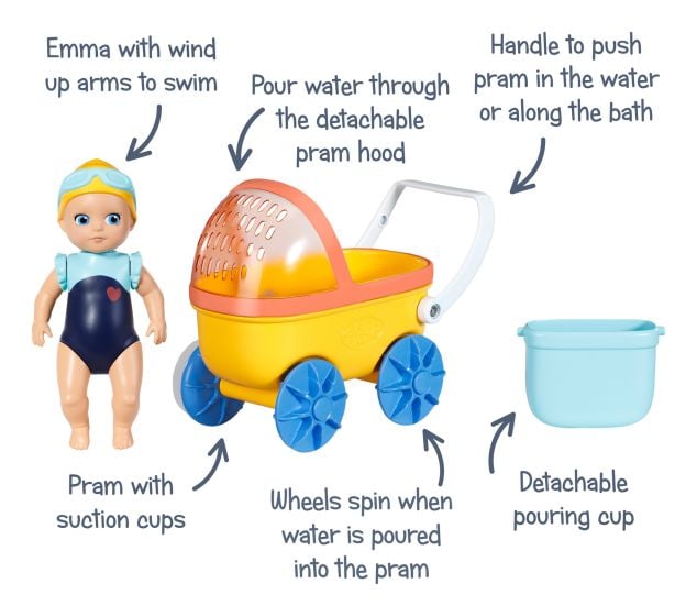 Baby Born Splish Splash Pram with Emma