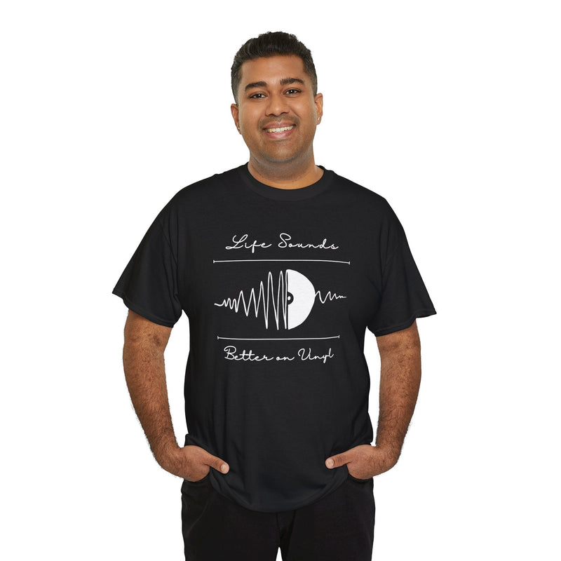 'Life Sounds Better on Vinyl' Men's T-Shirt, showing reverse
