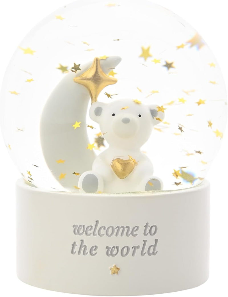 Bambino By Juliana 'Welcome To The World' Teddy & Moon Water Globe - White. Gifting to Celebrate Newborn Children, Family...