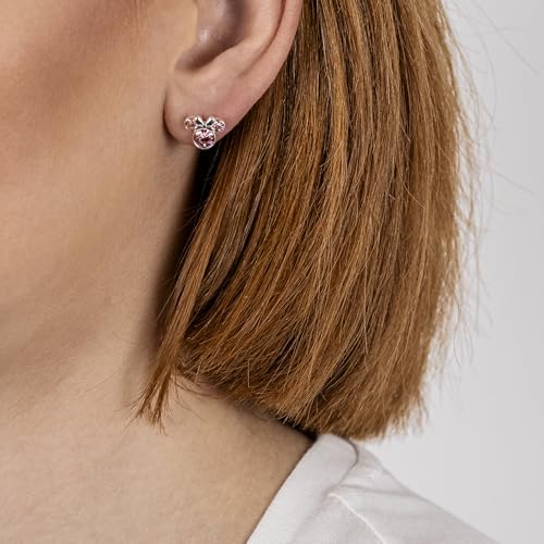 Disney Minnie Mouse Silver Plated Pink Crystal Stud Earrings, packaging shot