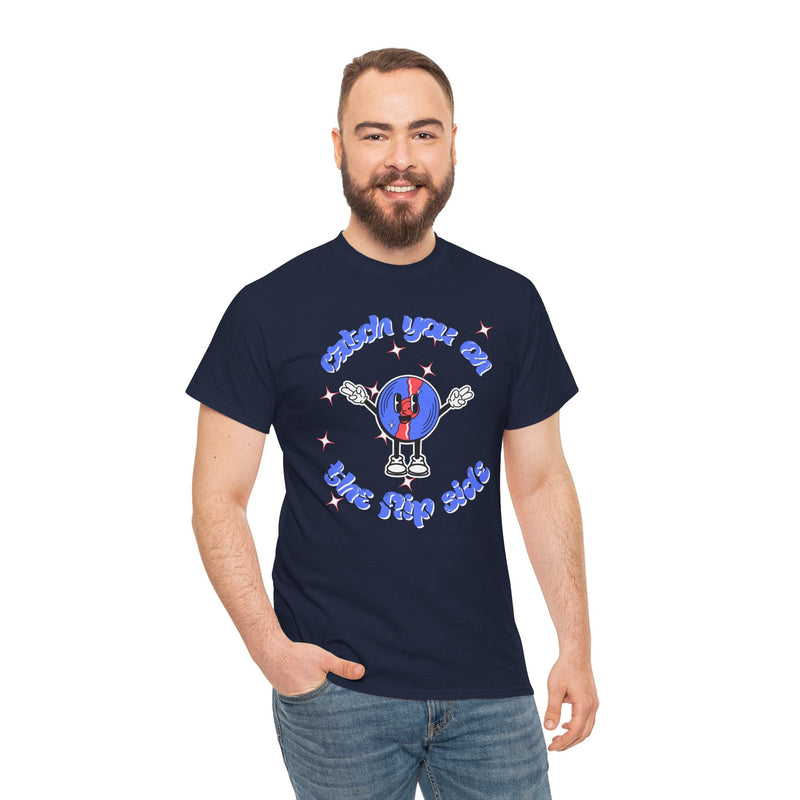'Catch You On The Flip Side' Men's Vinyl T-Shirt, showing reverse