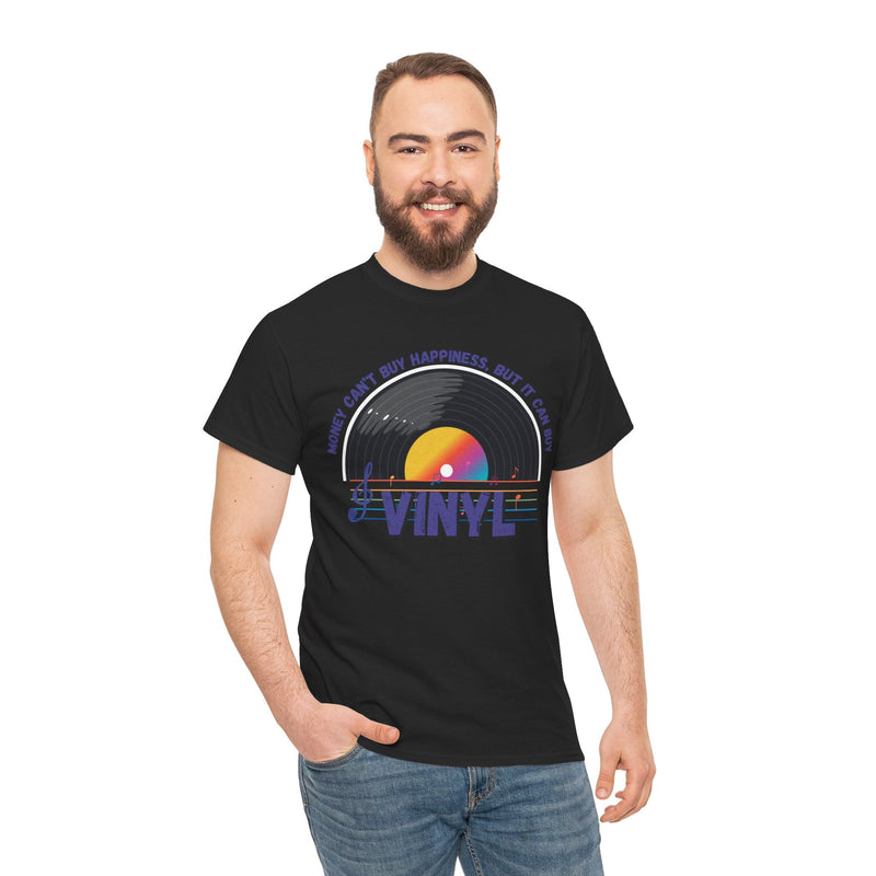 'Money Can't Buy Happiness, But It Can Buy Vinyl' Men's T-Shirt, side angle