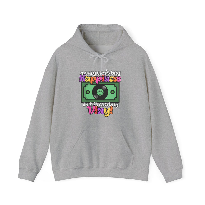 'Money Can't Buy Happiness, But It Can Buy Vinyl' Men's Hoodie, in display