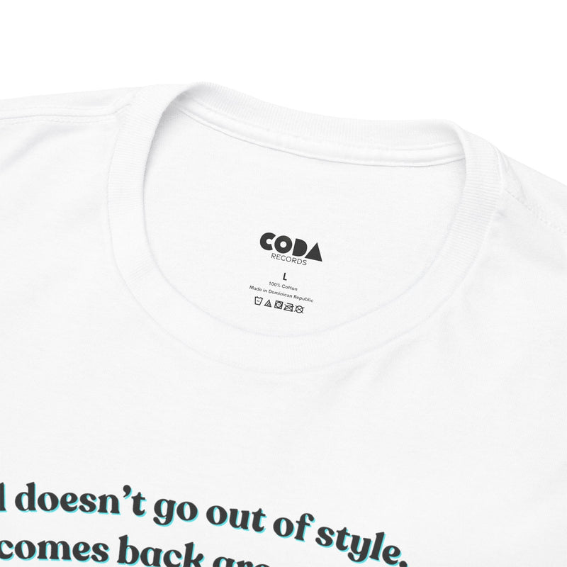 'Vinyl Doesn't Go Out Of Style' Men's T-Shirt, close-up detail