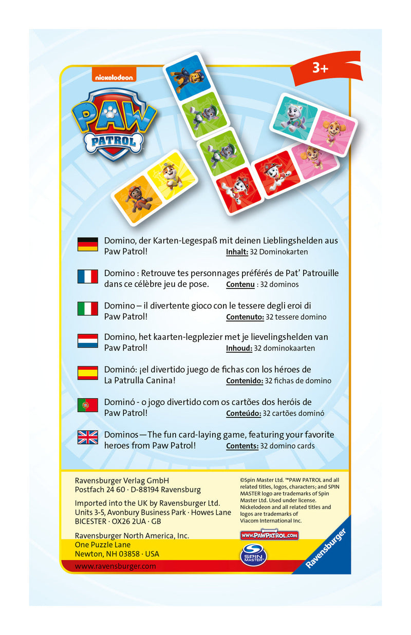 Paw Patrol Dominoes, showing reverse
