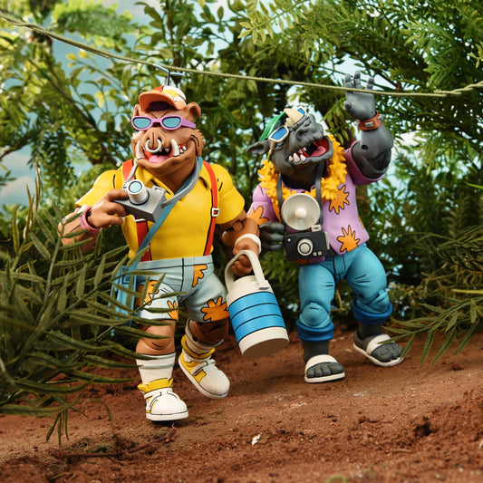 Teenage Mutant Ninja Turtles Cartoon Vacation Bebop & Rocksteady 7" Scale 2-Pack front view