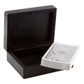 Churchill Games Black Mango Wood Playing Card Box, close-up detail
