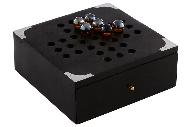 Churchill Games Black Sheesham Wood Solitaire Games Box, close-up detail