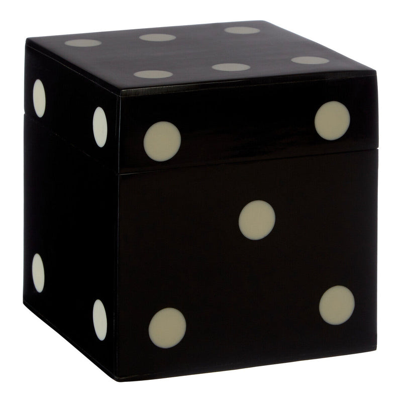 Churchill Games Black And White Dice Box With 5 Dice, close-up detail