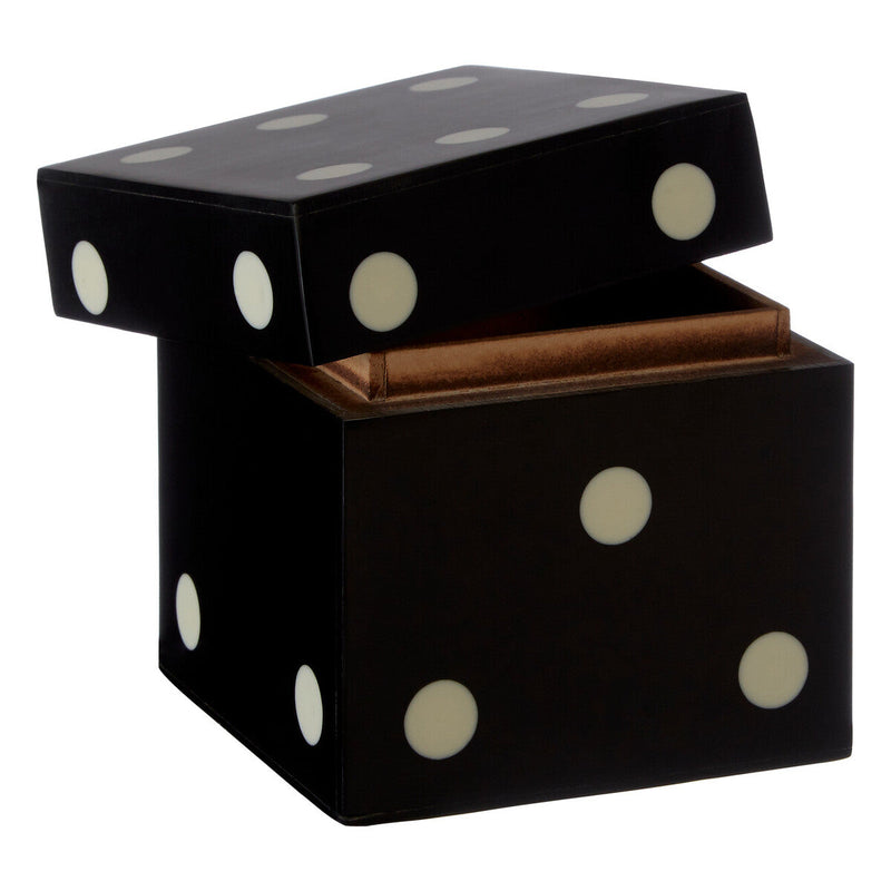 Churchill Games Black And White Dice Box With 5 Dice, rear view