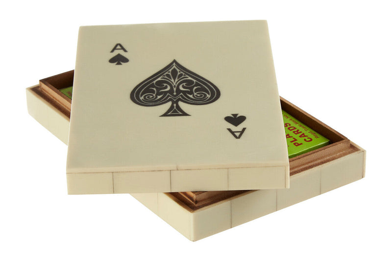 Churchill Games Cream Two Section Card Box with Playing Cards, side angle
