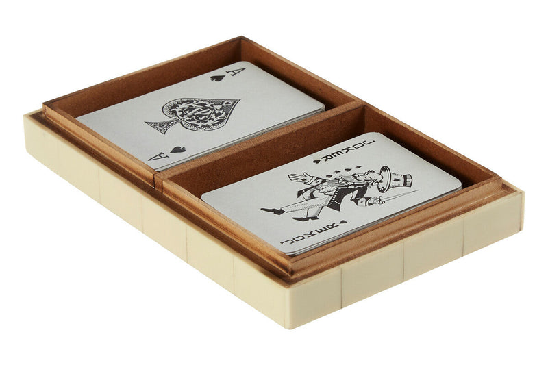 Churchill Games Cream Two Section Card Box with Playing Cards, close-up detail