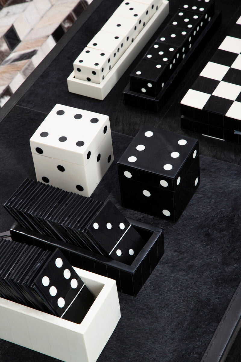 Churchill Games Black Domino Set With Black Dominoes, side angle