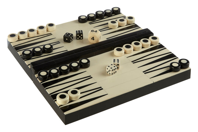 Churchill Games Black And White Foldable Backgammon Set, side angle