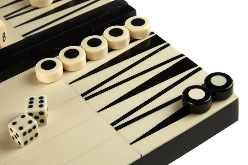 Churchill Games Black And White Foldable Backgammon Set, close-up detail