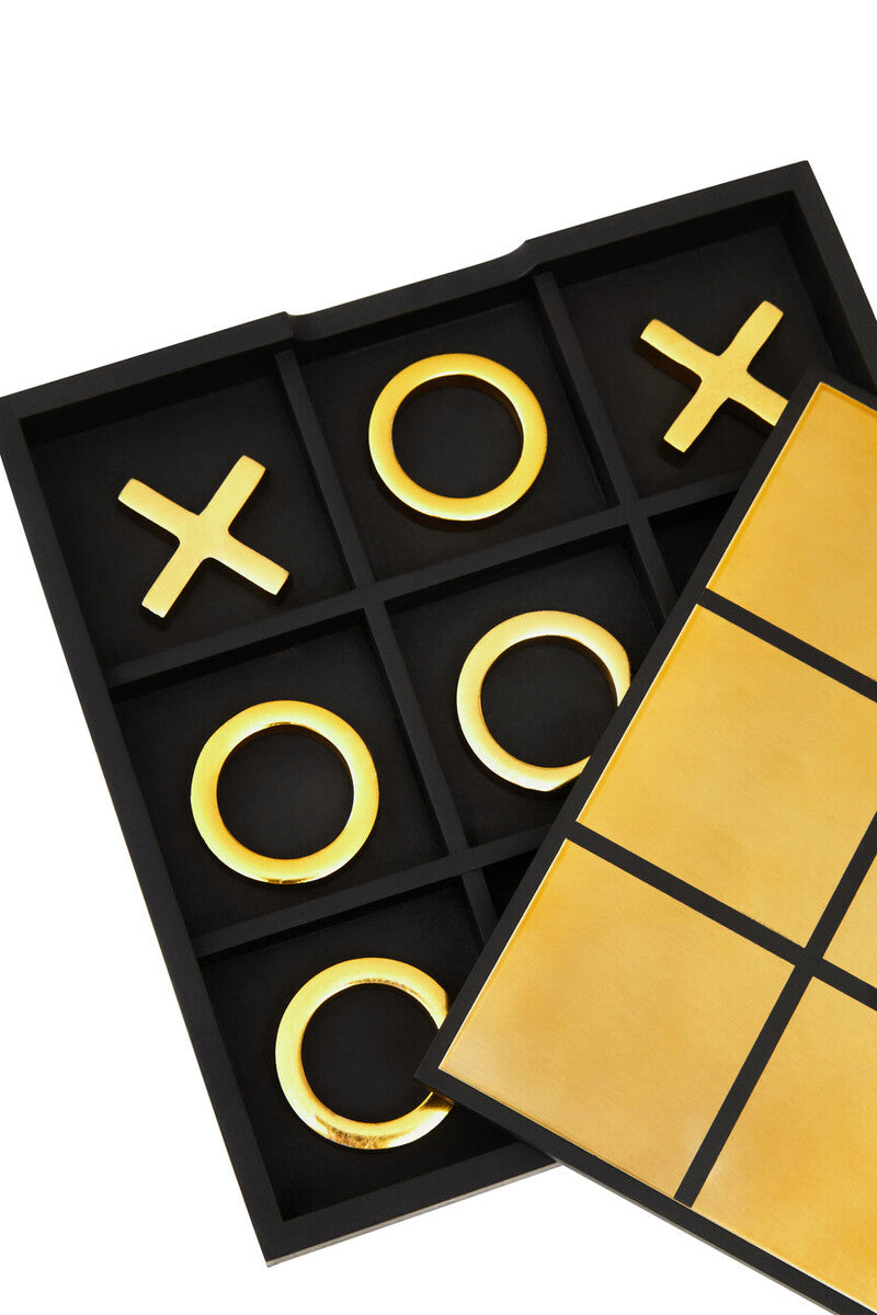 Churchill Games Black And Gold Aluminium Noughts and Crosses, close-up detail