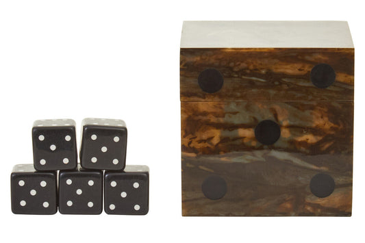 Churchill Games Brown And Black Finish Dice Box With Five Dice, alternate view