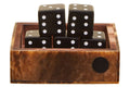 Churchill Games Brown And Black Finish Dice Box With Five Dice, packaging shot